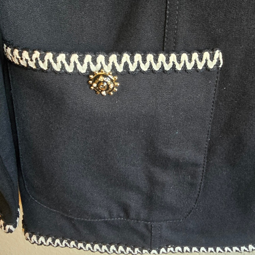St John Sport Marie Gray Black White Ric Rac Trim Zip Front Jacket Large READ - Picture 6 of 16